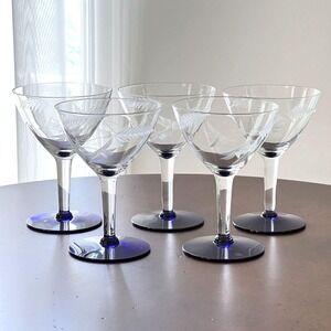 Weston Blue Foot Champagne Glasses 5 1/4" Tall Sherbet Cobalt 5 Vintage Stemware